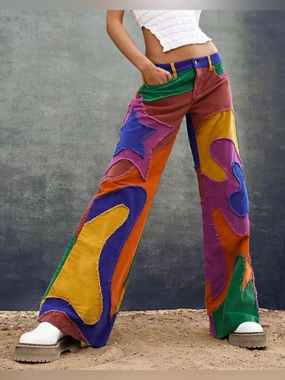 NEW We the Free Supernova Corduroy Patchwork Flare Pants, Women’s 29